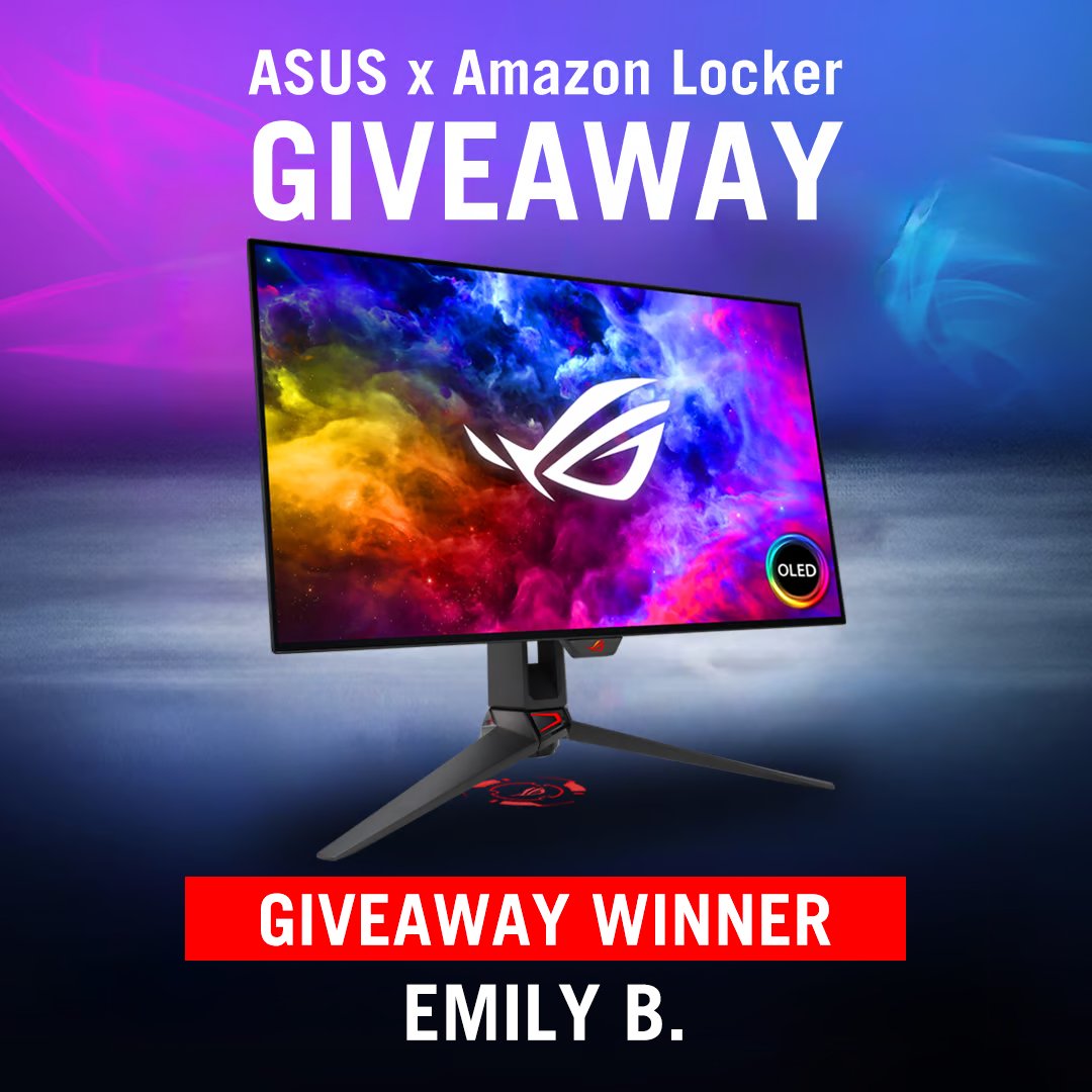Congrats to Emily B! And thank you to all of those that participated and visited our ASUS x Amazon Lockers 🥰 Be sure to join our global giveaways, and be on the lookout for more giveaways on the horizon gamers 👀