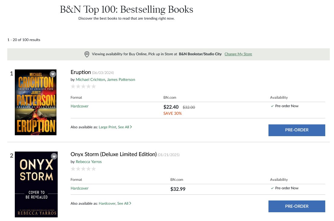 ERUPTION by Michael Crichton and James Patterson is still two months away and it is already #1 on @BNBuzz ! From Michael Crichton (Jurassic Park, Twister, ER) And James Patterson (Author of 71 #1 New York Times bestsellers) E R U P T I O N / June 3.