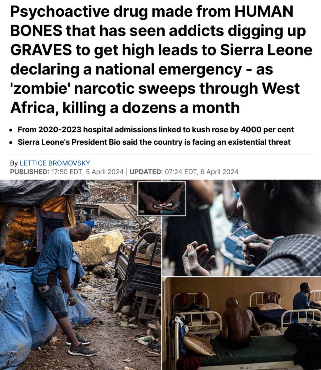 African cannibals are digging up corpses and eating the bones for the 'psychedelic' effect when added to disinfectant and cannabis. In a nationwide broadcast yesterday, Sierra Leone's President Bio said: 'Our country is currently faced with an existential threat due to the…