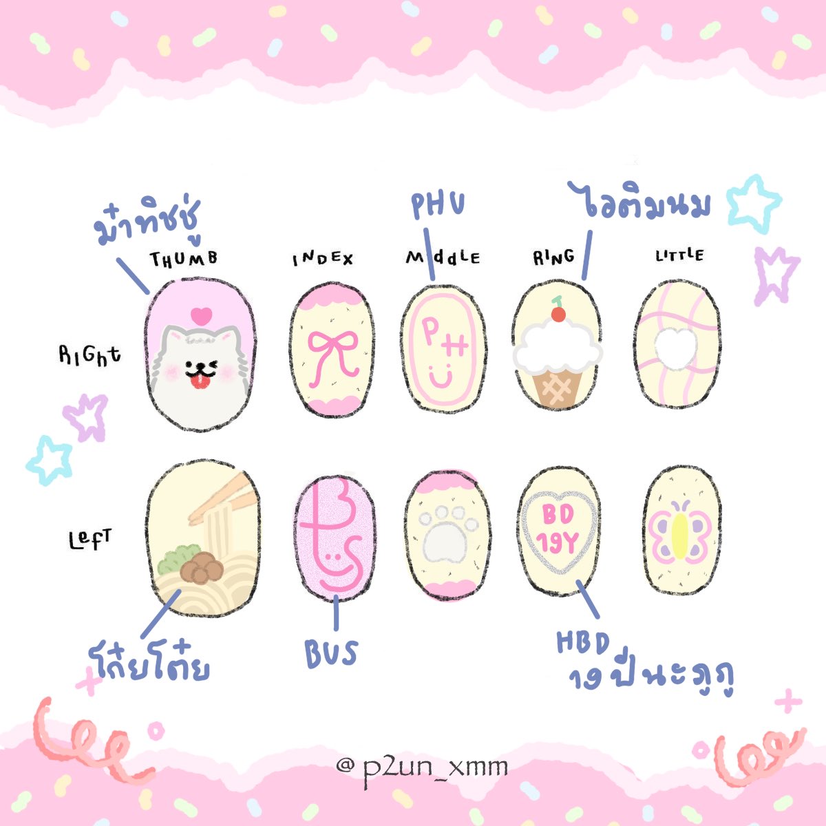 palm_nang's tweet photo. ۪ ݁ ݂ 🍒 ˖ ♪ 𓈒 𓊆 Hap Hap nakub Phu Phu 🎂 𓊇๋ྀི࣭ 🛒 ⭑
˚₊‧꒰ა แจก แจก ‼️ อันนี้เป็นลายเล็บที่🙋🏻♀️ออกแบบเองคับ ໒꒱ ‧₊˚
𝖳𝗁𝖾𝗆𝖾 > 𝖯𝗁𝗎𝖯𝗁𝗎 𝟣𝟫𝗍𝗁𝖡𝗂𝗋𝗍𝗁𝖽𝖺𝗒🎂🐩
੯‧̀͡ ୨୧\ rt before using nakaa🧃🍥
𐙚 #PHUTATCHAI 🍦⭐️
#Sweet19thPrincePHUTATCHAI https://t.co/zgcPl07rRM
