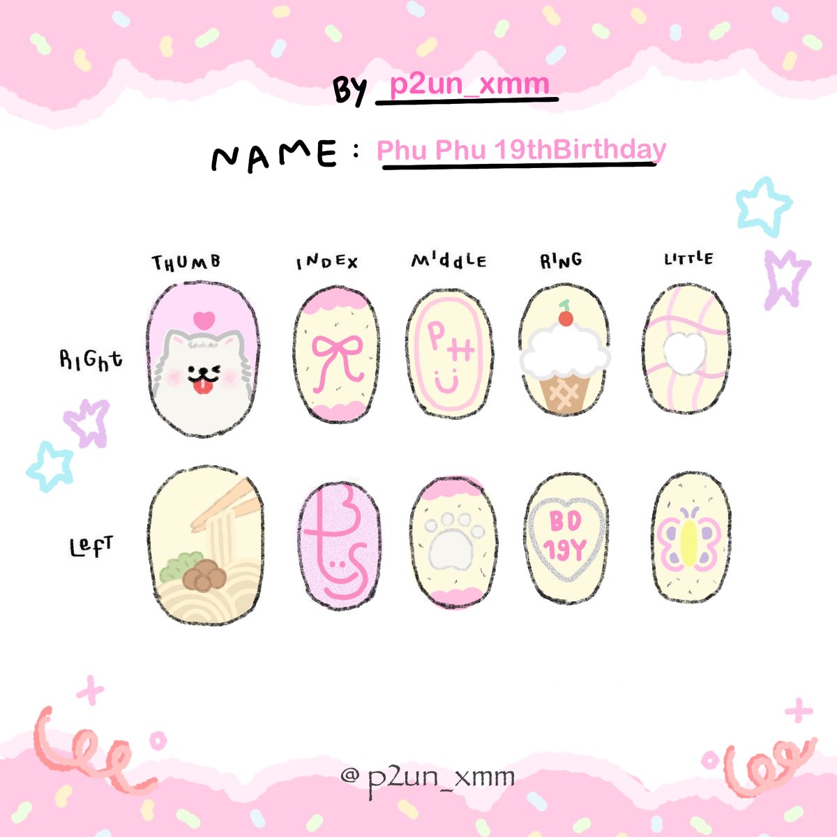 palm_nang's tweet photo. ۪ ݁ ݂ 🍒 ˖ ♪ 𓈒 𓊆 Hap Hap nakub Phu Phu 🎂 𓊇๋ྀི࣭ 🛒 ⭑
˚₊‧꒰ა แจก แจก ‼️ อันนี้เป็นลายเล็บที่🙋🏻♀️ออกแบบเองคับ ໒꒱ ‧₊˚
𝖳𝗁𝖾𝗆𝖾 > 𝖯𝗁𝗎𝖯𝗁𝗎 𝟣𝟫𝗍𝗁𝖡𝗂𝗋𝗍𝗁𝖽𝖺𝗒🎂🐩
੯‧̀͡ ୨୧\ rt before using nakaa🧃🍥
𐙚 #PHUTATCHAI 🍦⭐️
#Sweet19thPrincePHUTATCHAI https://t.co/zgcPl07rRM