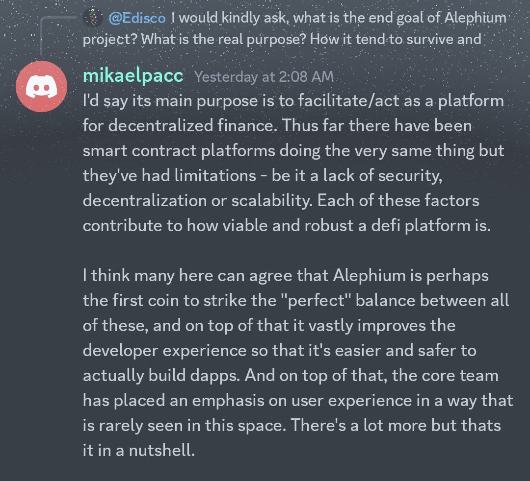 I hear this question quite often. Why @alephium ? Great answer from a community member..