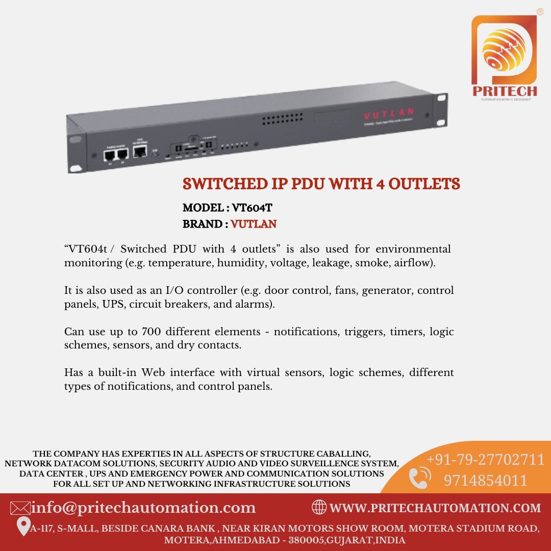 PRITECH AUTOMATION PVT. LTD. Presents SWITCHE DIP PDU WITH 4 OUTLETS BY VUTLAN
#pritechautomation
#smartavi
#VPI
#networktechnology(NTI).
#vutlan
#IPGuard
CONTACT US:
info@pritechautomation.com
WHATSAPP CHANNEL LINK:
whatsapp.com/channel/0029Va…
WEBSITE:
pritechautomation.com