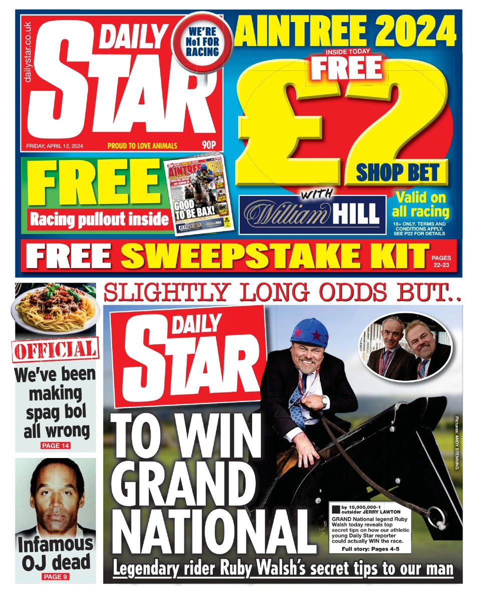 🇬🇧 Daily Star To Win Grand National

▫Legendary rider Ruby Walsh's secret tips to our man
▫@JerryLawton
▫is.gd/EttrPH

#frontpagestoday #UK @dailystar 🇬🇧