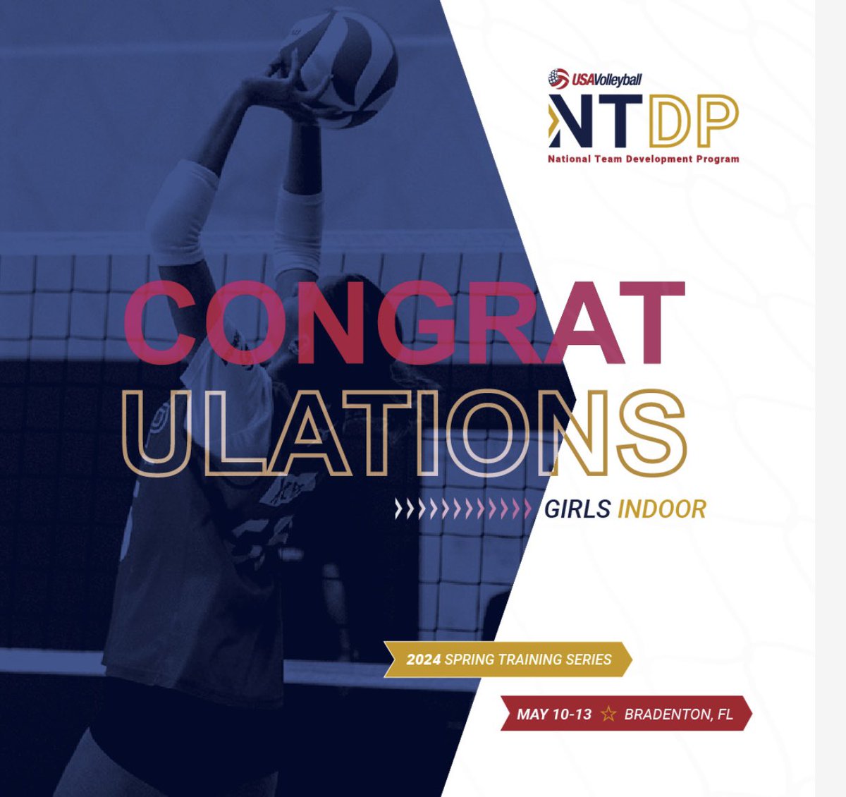 So blessed to have received an invite to represent the U17 USA Volleyball’s National Team Development program! Thank you for the recognition and amazing opportunity 💙❤️🤍 @usavolleyball #usav_ntdp
