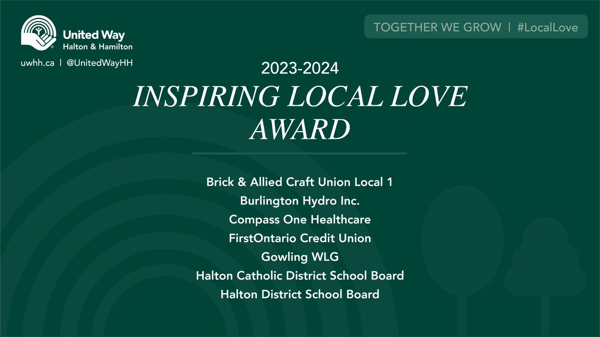 [1 of 4] “You’ve delivered no matter what you were up against because of your determination to make a difference.” Congrats to the Inspiring Local Love Award Winners! @BacuCanada, @BurlingtonHydro, @CompassOneHC, @firstontariocu, @gowlingwlg_ca, @HCDSB, @HaltonDSB