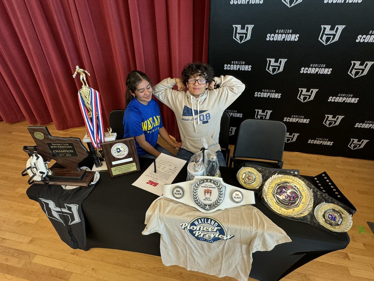 M_Juarez25's tweet photo. Can’t believe that 8th grader who came out to workout with us is ending his HS career.  He’s not done yet, though.  JC signed and will wrestle at Wayland Baptist University! So proud of your grit and hard work! Always here when you need me!
#RepTheH
#ScorpionStrong https://t.co/klfxFiDhZb