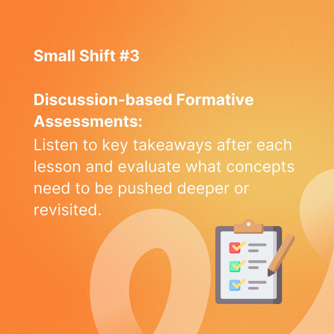 How can I implement #PersonalizedLearning in the #classroom? Check out our new Chronicle article by Katelyn Ronzetti Cook, Small Shifts, Big Changes 👉🏻 whatschoolcouldbe.org/blog/small-shi… ⭐️ Cultural Awareness ⭐️ Flexible Seating ⭐️ Discussion-based Formative Assessments