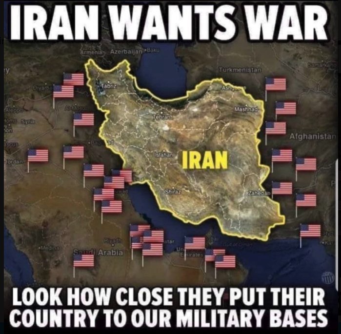 🔻🔻🔻
Iran wants war.
Look how close put their country to US military bases