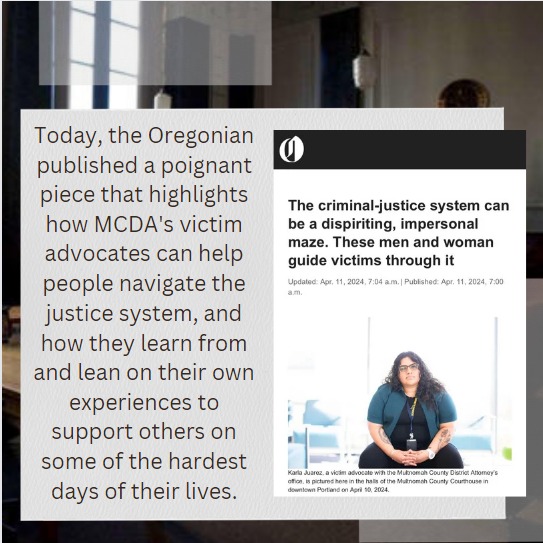 Crime victims deserve justice, healing, and support. Read about how the Victim Advocates in MCDA's Victims Assistance Program do incredible work to help victims navigate the criminal justice system: oregonlive.com/crime/2024/04/…