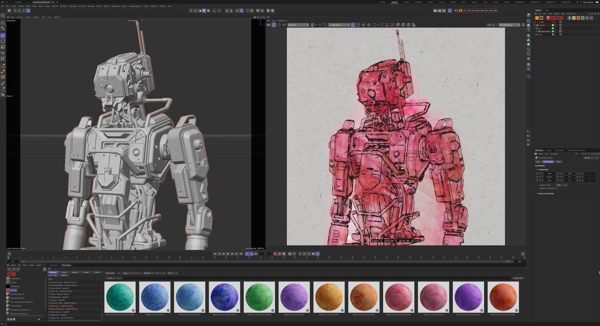 Getting some cool looks with the new @maxonredshift toon stuff and @GSG3D watercolor materials