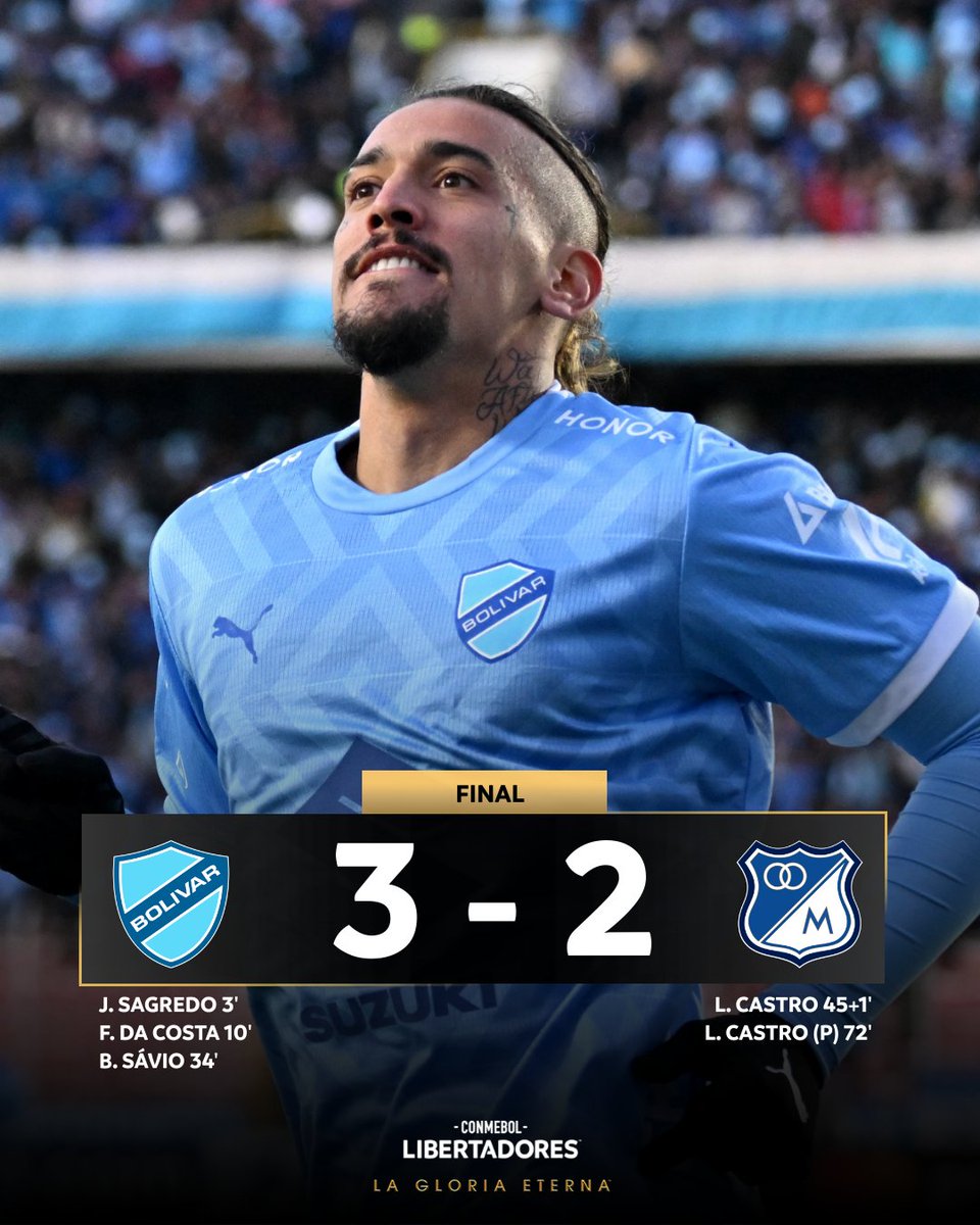 🔥🇧🇴 ¡Victoria de @Bolivar_Oficial en La Paz! Venció a @MillosFCoficial y es líder con puntaje perfecto del Grupo E de la CONMEBOL #Libertadores. #GloriaEterna