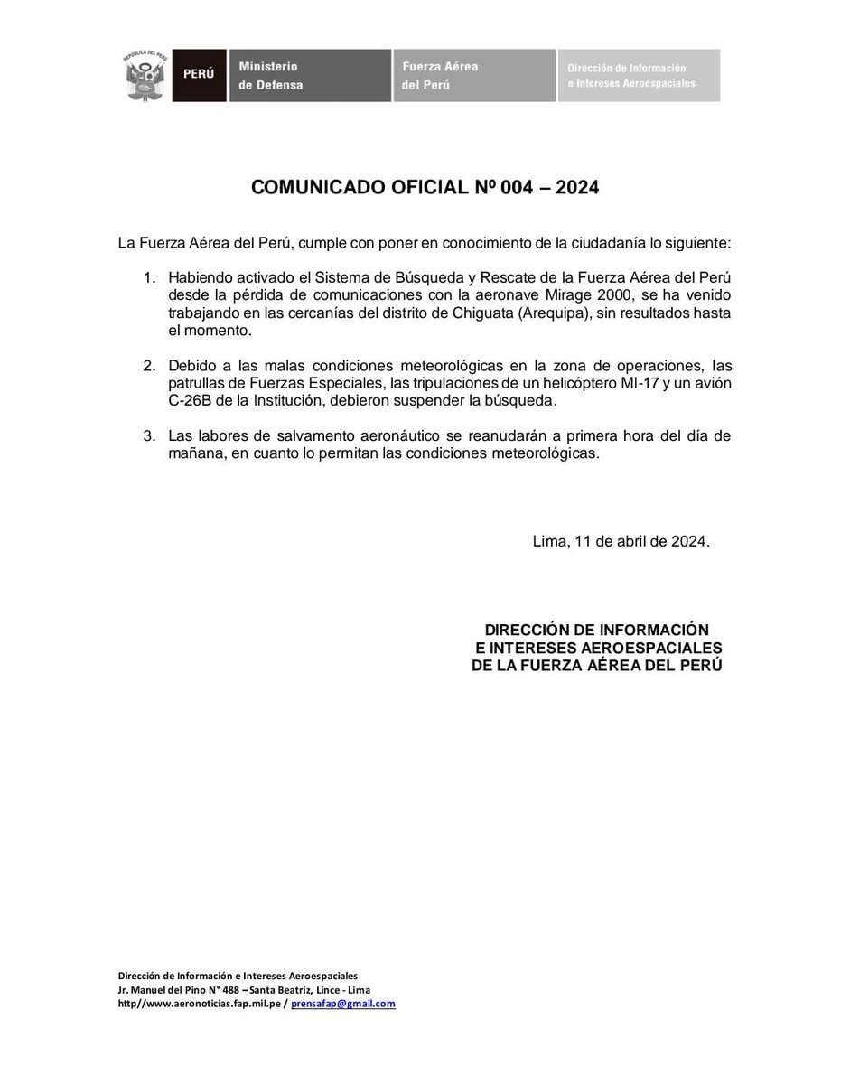 COMUNICADO OFICIAL N° 004 - 2024 - FAP