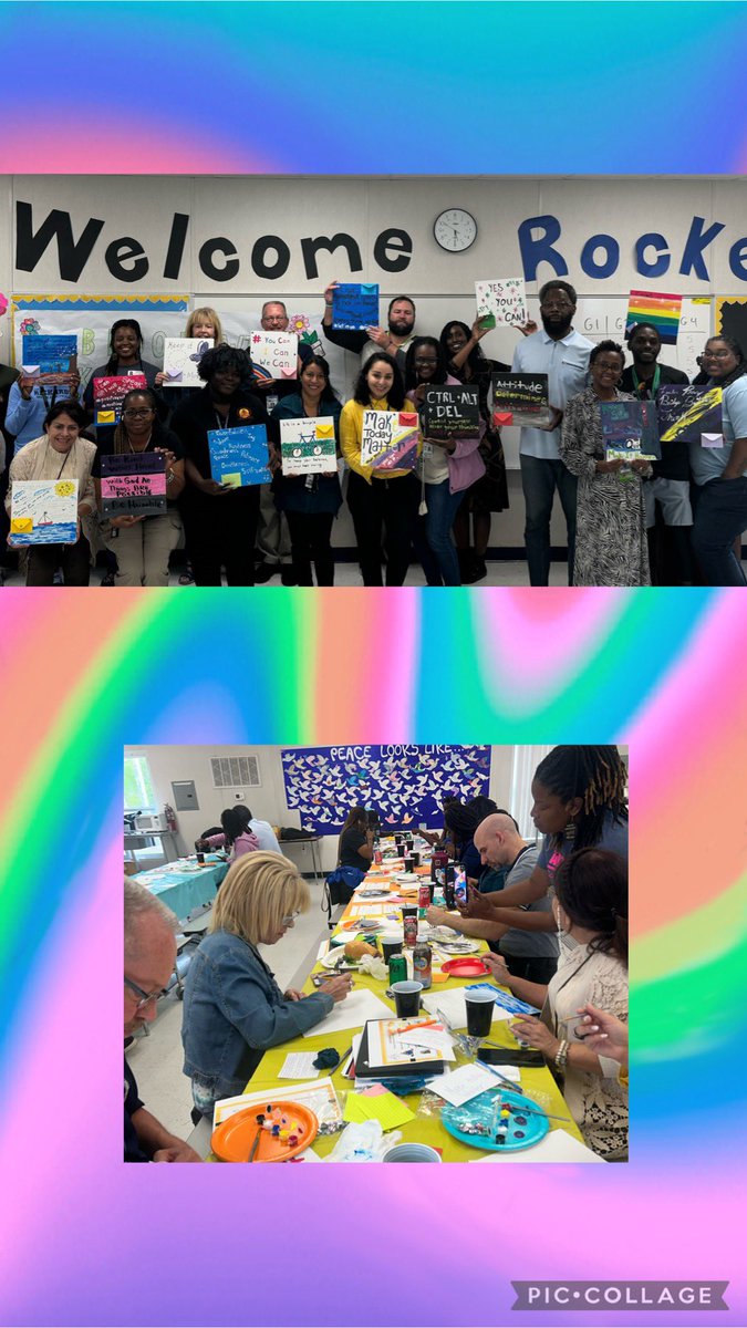 Thank you Ms. Laura, our Turn Around Arts Director for providing our staff with this therapeutic workshop. The goal was to have staff reflect on their positive attributes and positive affirmations that brighten their day. @JRickardsMiddle @Rickards_JEG @rmsmrdavis