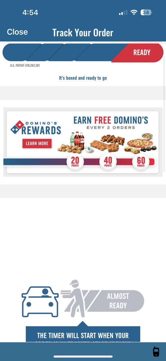 alohacait's tweet photo. @dominos found a loophole and the timer doesn’t work even if your order is ready 🤣 https://t.co/Z4fkHiN5OO