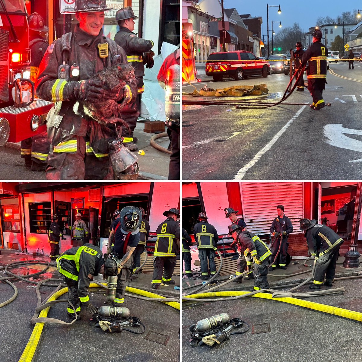 Companies are clearing out from Norfolk St fire. In the overhauling, a rescue was made, a very sweet but scared cat named “ Meoshu” . No injuries were reported. Damages estimated around $300.000