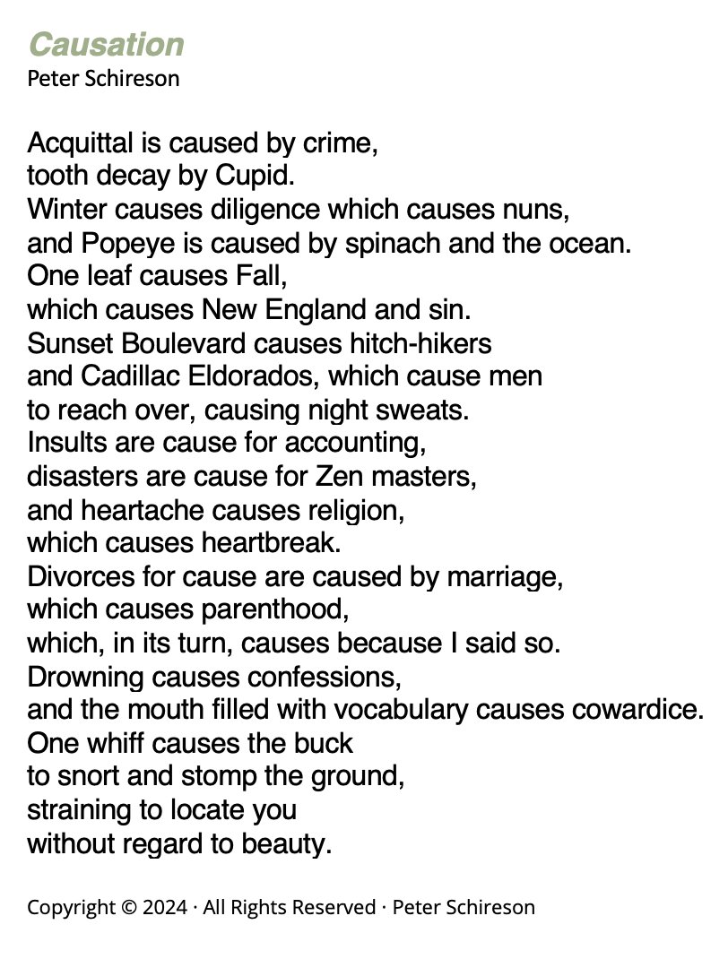 GuildPalm's tweet photo. During Poetry Month we're featuring poems by our members. According to @PeterSchireson, "Causation" hints at ways one image, word, or idea can relate to another. Thank you, Peter, for sharing!  Seeing how concepts connect as one helps us make sense of the world.
#poetrycommunity https://t.co/JliJPfpApM