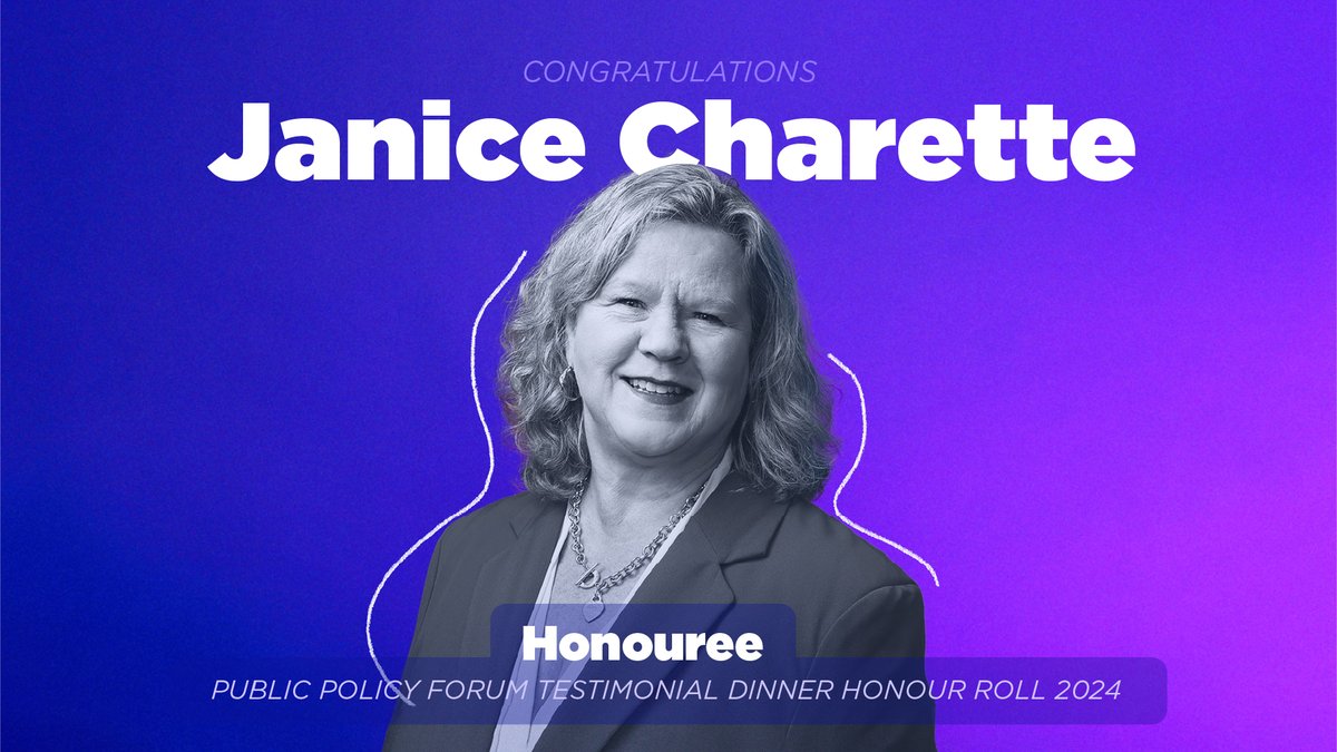 .@JaniceCharette — mental health advocate and organizational wellness champion and two-time Clerk of @PrivyCouncilCA — wins Testimonial Award. Profile here: ppforum.ca/policy-speakin… #PPFAwards