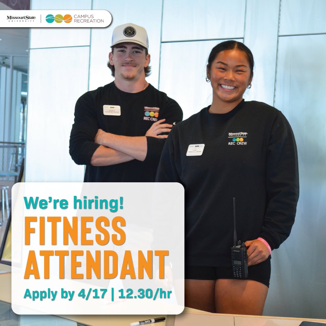 _MSUCampusRec's tweet image. We have some of the best student staff on campus and you can be part of the rec crew! We are hiring Fitness Attendants, the amazing people who help keep the fitness floors active!💪🏋️
Find the link in our description and apply before April 17th.