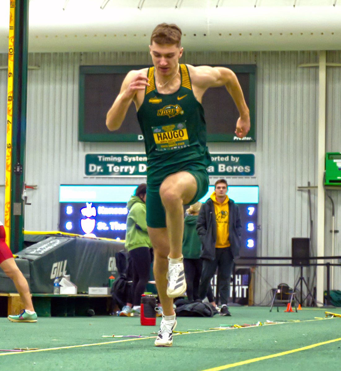 Freshman Michael Haugo recorded a long jump personal-best of 24-5 (7.44m) in Long Beach.

He's now tied for 8th in NDSU history ... with Tyrone Braxton. Maybe you've heard of him.