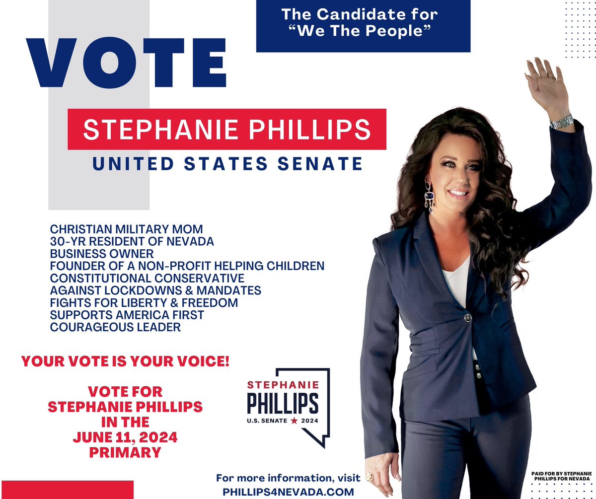 Are you registered Republican so you can vote for me on June 11th? The Primary Election is coming soon! If you’re not registered please visit my website where there are links to register. 🇺🇸🇺🇸Phillips4Nevada.com Let’s do this Nevada!! #Phillips4Nevada #USSenate…