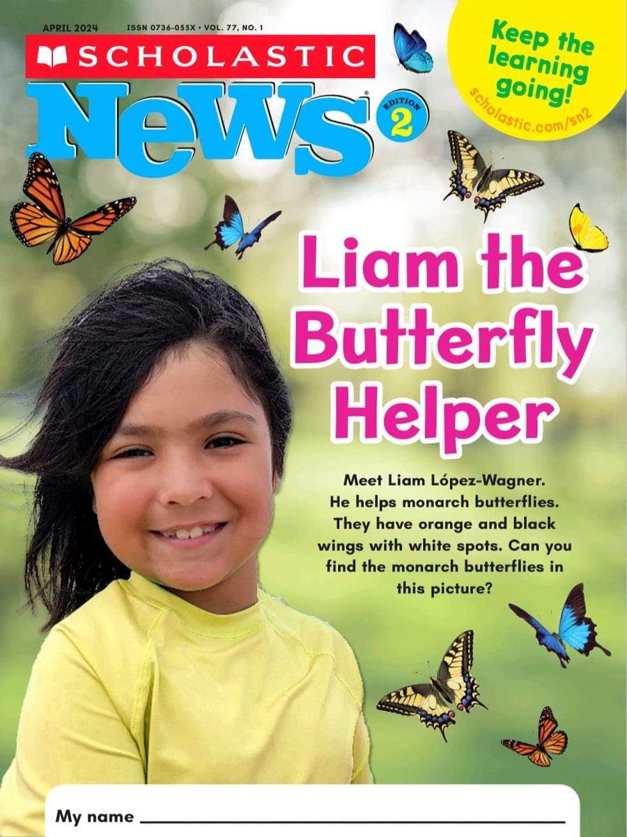 📢 BIG #earthmonth news: @Scholastic News' April 2024 Edition 2 (& supporting online curriculum)  features #AmigosforMonarchs founder #LiamtheLepidopterist, 9!  Access the magazine's digital edition for FREE in English and español 👇🏾🧵 🌱#savethemonarchs