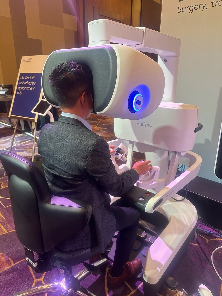 Just tried out the incredible new Da Vinci 5 robot for the first time at #IntuitiveConnect2024! The force feedback and ergonomics are a game-changer. Wireless phone charger is a nice touch. Intuitive has really outdone themselves with the DV5! @IntuitiveSurg