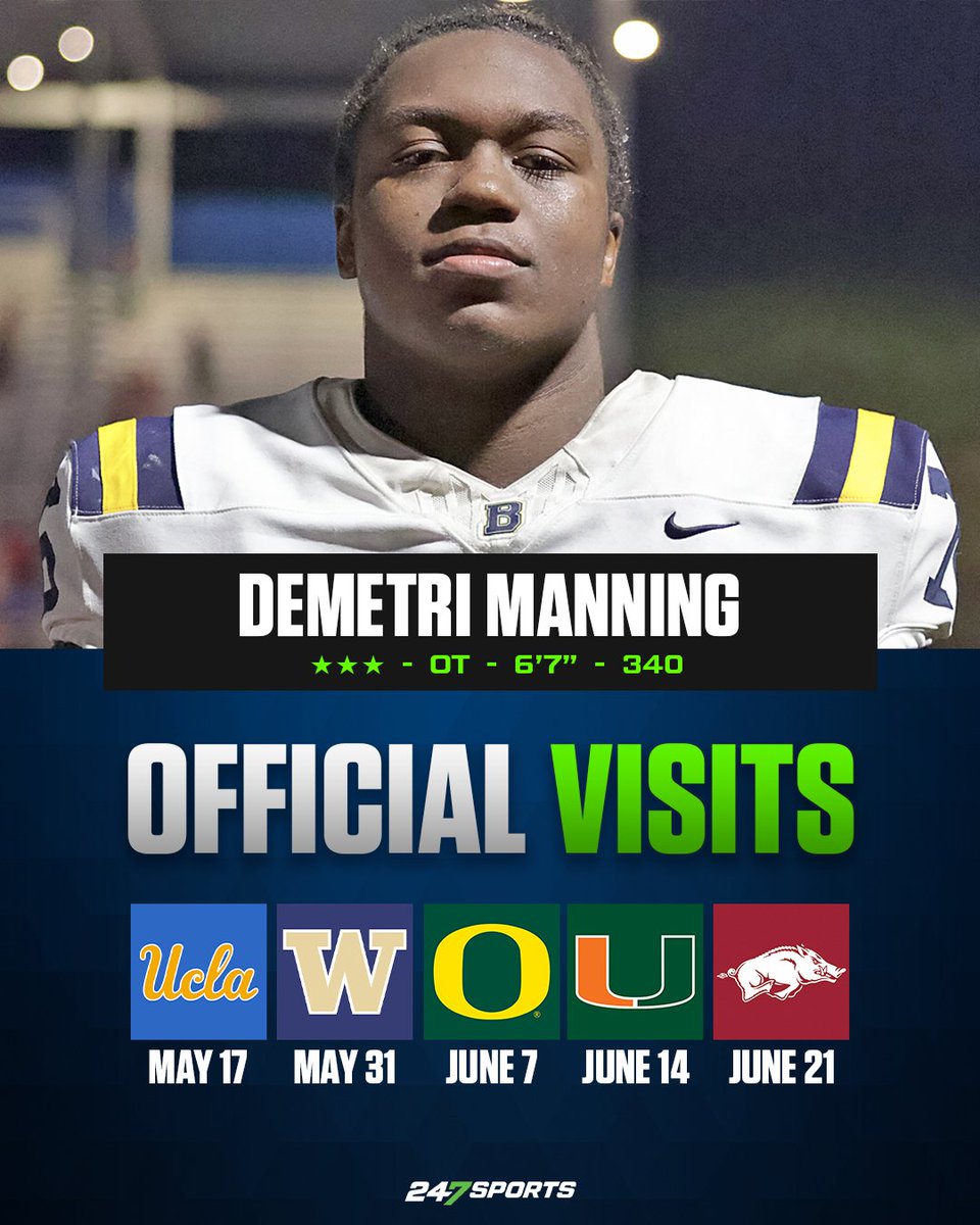 Bellevue (Wash.) offensive lineman Demetri Manning checked out Oregon and Cal for unofficials and locked in two more official visits 247sports.com/article/ol-dem…