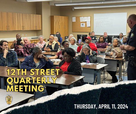 The Little Rock Police Department holds quarterly meetings with members of the 12th Street area to improve communication, transparency, and collaboration in its efforts to enhance public safety. Our next Quarterly meeting will be at our NW Substation on Thursday, April 18, 2024.