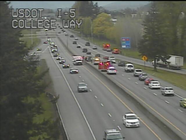 The left lane on both NB & SB I-5 at College Way (MP 228) in #MountVernon are blocked for a collision.

State Patrol and Fire are at the scene. Expect delays in the area.