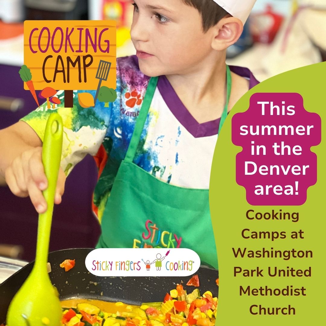 Denver parents! ✨ Washington Park United Methodist Church Summer Camps ✨ ➡️ camps are one week long & run 6 times between June - August. Morning and afternoon camps. Ages 5-8yrs or 9-14yrs. Plus many more! Learn more about all our summer camps here: stickyfingerscooking.com/camps