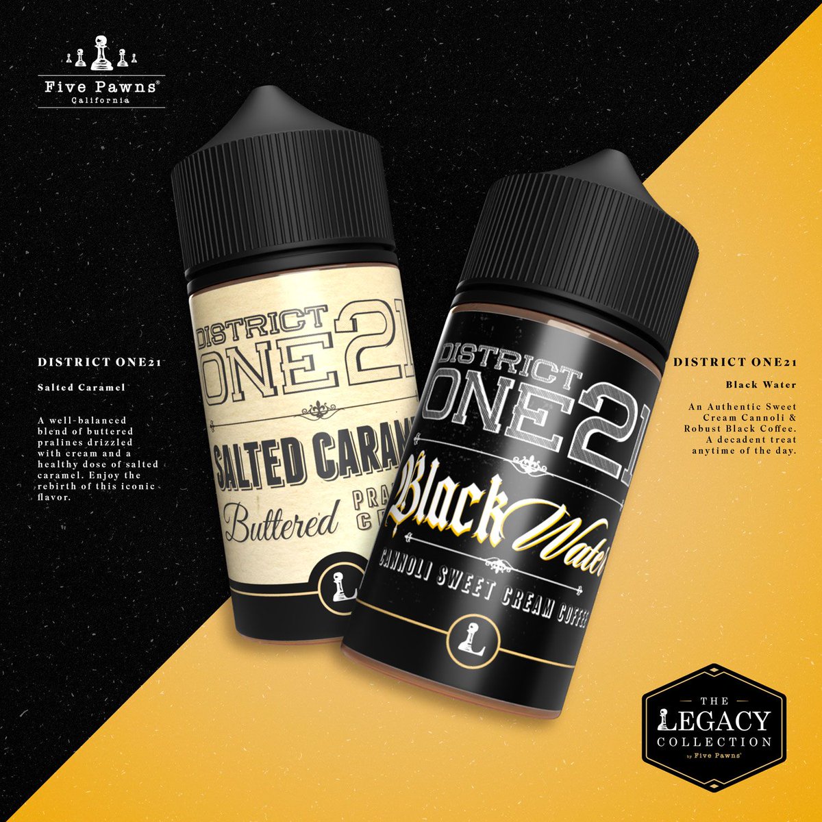 District One21 - known for their robust and delicious flavors. Enjoy the sweet buttery sensation of Salted Caramel or the rich coffee and cannoli swirl of Black Water!

#vapecatz #delandvapeshop #floridavapes #ecigsourcedeland #deland #vapingsaveslives 
#fivepawns @fivepawns