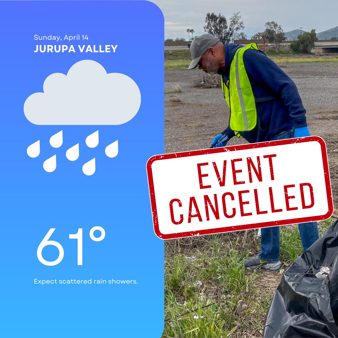 🚫 EVENT UPDATE 🌧️ Unfortunately, due to anticipated rain, the District 5 Community Cleanup scheduled for THIS SUNDAY, April 14, has been cancelled. Keep an eye out for updates on rescheduled dates. To stay informed about future Cleanup events, check out JurupaValley.org/Cleanup.