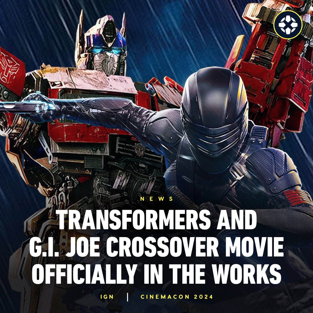 Initially teased in Rise of the Beasts, Paramount announced at their CinemaCon presentation that a Transformers and G.I. Joe crossover movie is officially happening. bit.ly/49GBbAc
