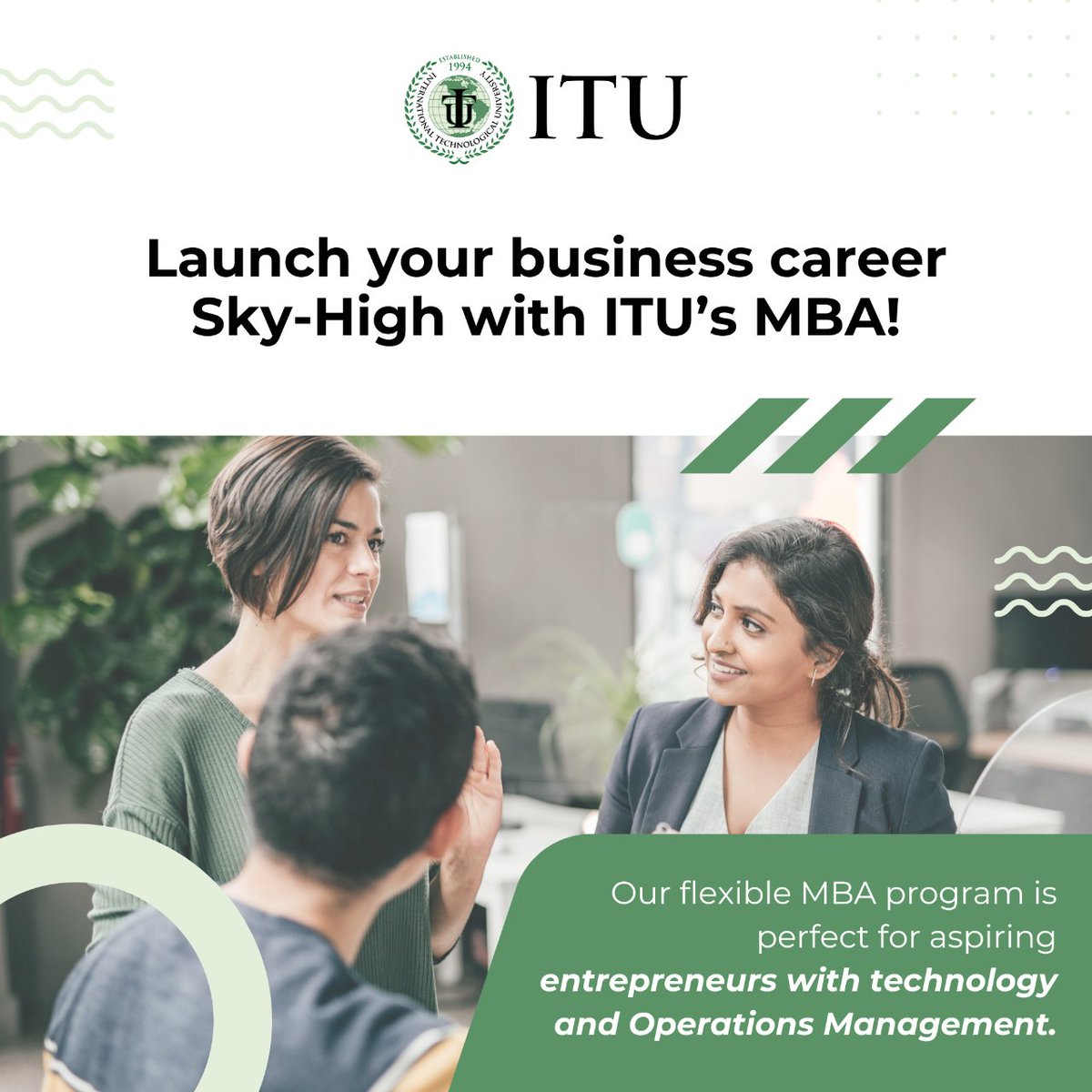 Launch your business career Sky-High with ITU’s MBA!
Learn more: discover.itu.edu

#itusv #mba #masterdegree #businessadministration #innovation #techeducation