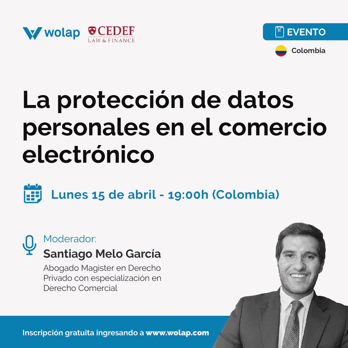 Tenemos una cita el próximo lunes, para que hablemos sobre la protección de datos personales en el comercio electrónico 🇨🇴
🗓️ Cuándo: Lunes 15 de abril | 19:00h 
 ¡Registrate ahora! 🔗 tinyurl.com/mpwawmhj 
#Colombia #ProteccionDeDatos #ComercioElectronico #EventoOnline #Wolap