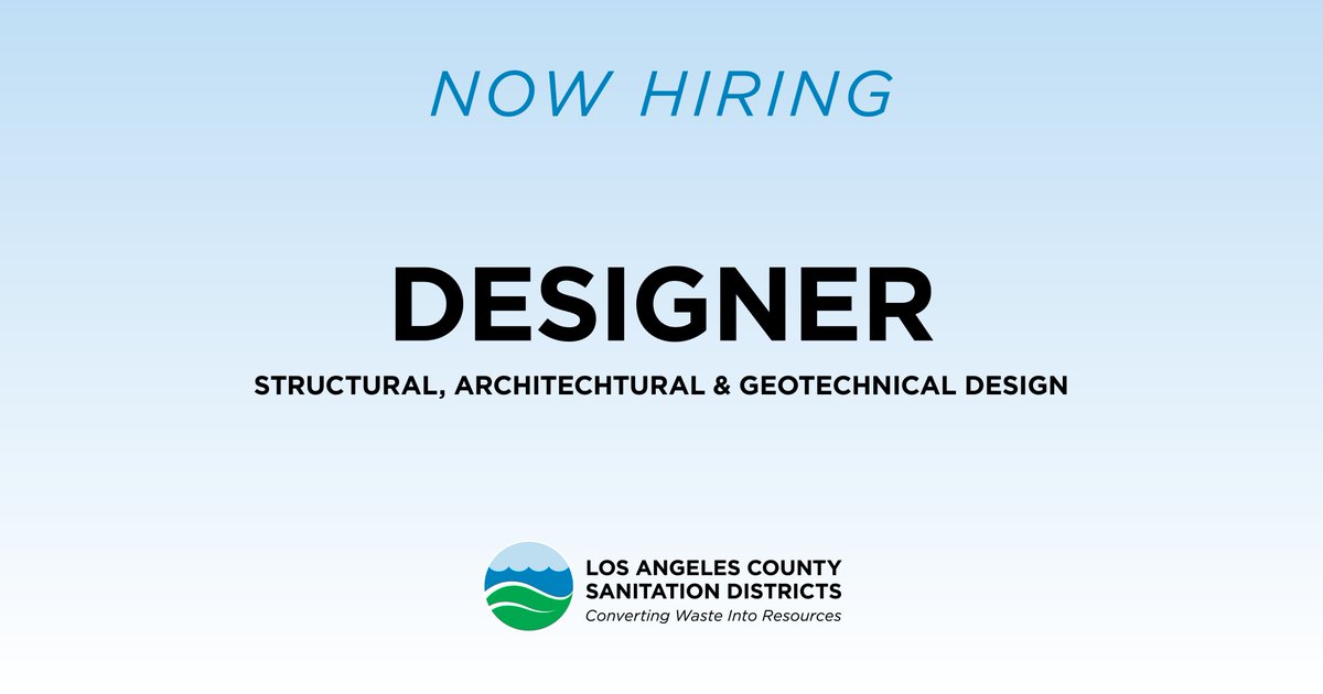 Now hiring a Designer at our main office in Whittier. Help protect human health & environment. DEADLINE IS 4/30. Click here to learn more ➡ governmentjobs.com/careers/lacsd/… #SharePost #hiringnow #newjobalert #jobopenings2024 #hiring #newjob2024 #employmentopportunities #JoinOurTeam