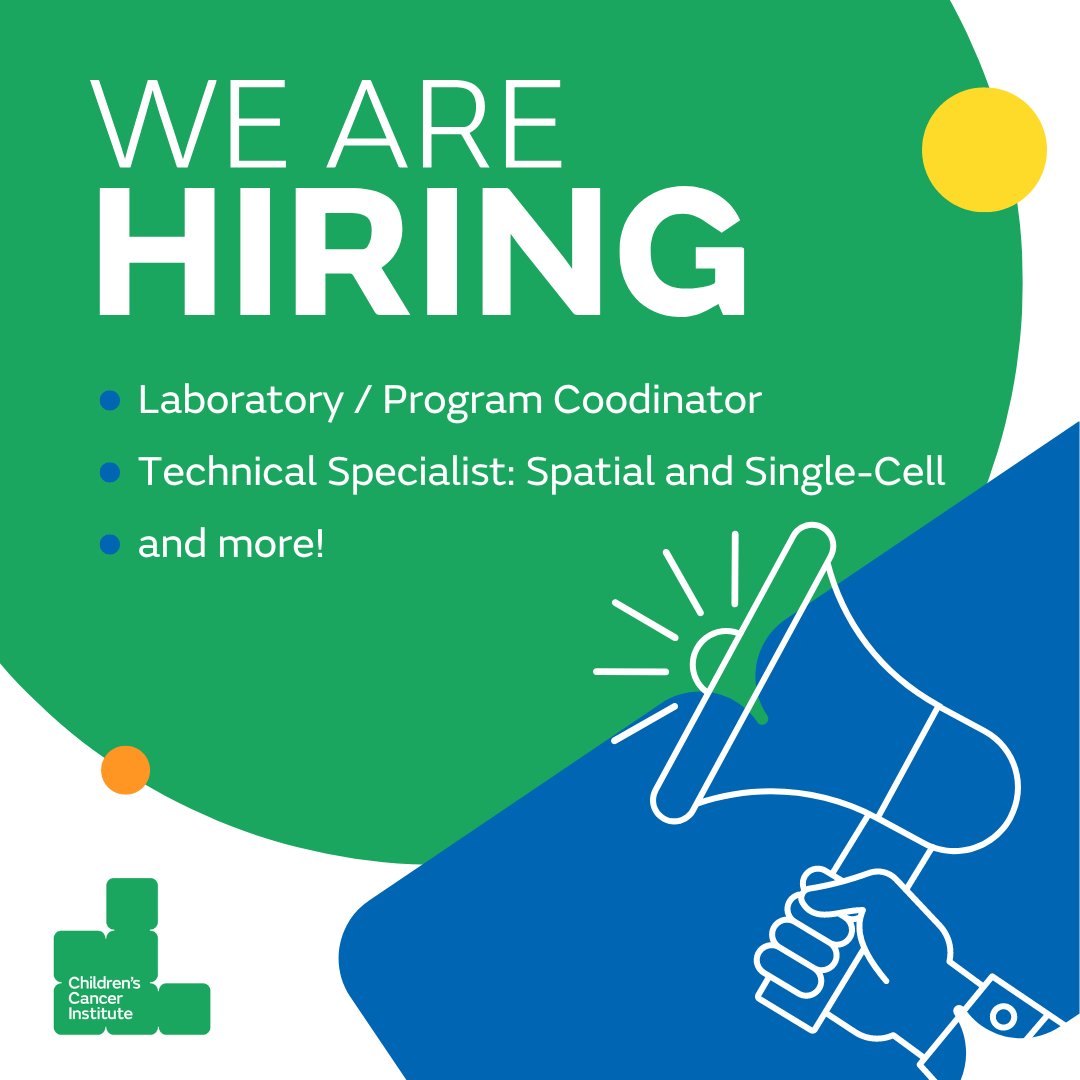 We're hiring! We have a number of positions available at Children's Cancer Institute, including: - Laboratory / Program Coordinator - Technical Specialist: Spatial & Single-Cell - and more! Apply today: ccia.org.au/get-involved/c… #CuringChildhoodCancer #MedicalResearchJobs