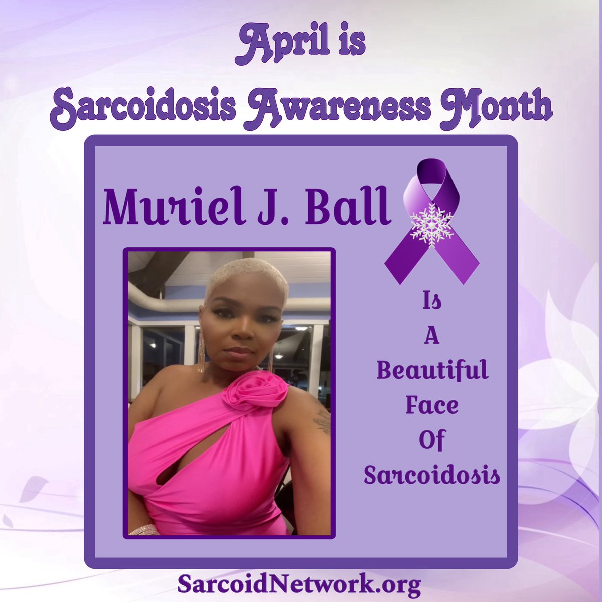 This is our Sarcoidosis Sister Muriel J. Ball and she is a Beautiful Face of Sarcoidosis!💜

#Sarcoidosis #raredisease #patientadvocate #sarcoidosisadvocate #beautifulfacesofsarcoidosis #sarcoidosisawarenessmonth