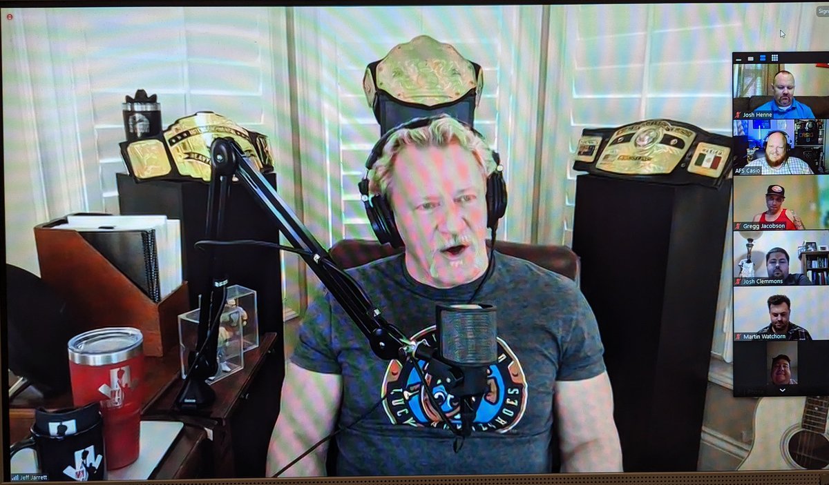 What a great way to start the evening but with #TheLastOutlaw @RealJeffJarrett talking to us as a perk on @adfreeshows! @thecasiokid manning the ship is always fun. Thank you for taking your time to do this! #TopGuy