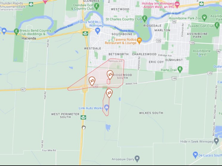 WINNIPEG — RIDGEWOOD SOUTH: #MBoutage to about 120 customers due to a downed wire. Crews are on site and working on it, but no estimated time of restoration yet.
