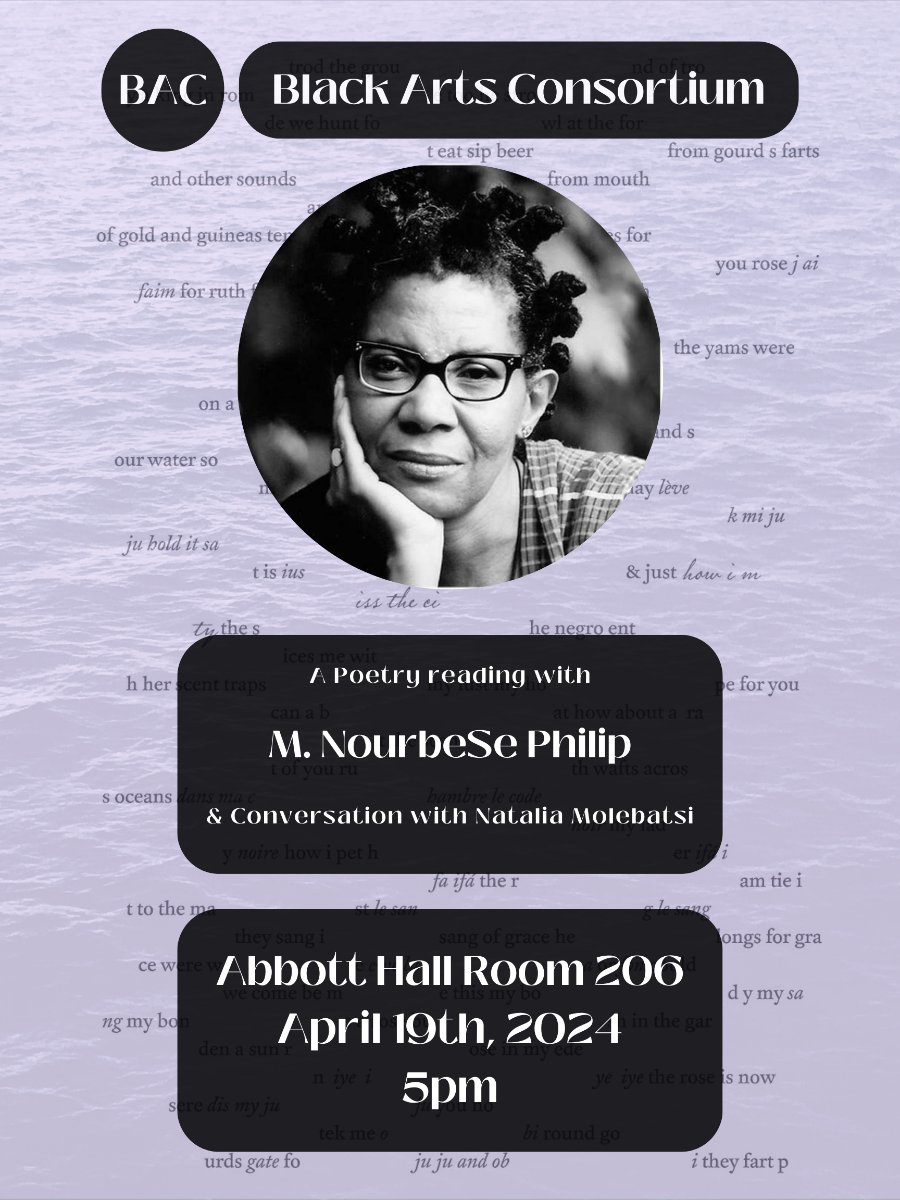 Author M. NourbeSe Philip will join @BacNorthwestern for a reading and conversation on Friday 4/19 at 5pm in Abbott Hall Room 206. The event will also include a Q&A moderated by Natalia Molebatsi. This event is free and will also be livestreamed. RSVP: northwestern.zoom.us/webinar/regist…