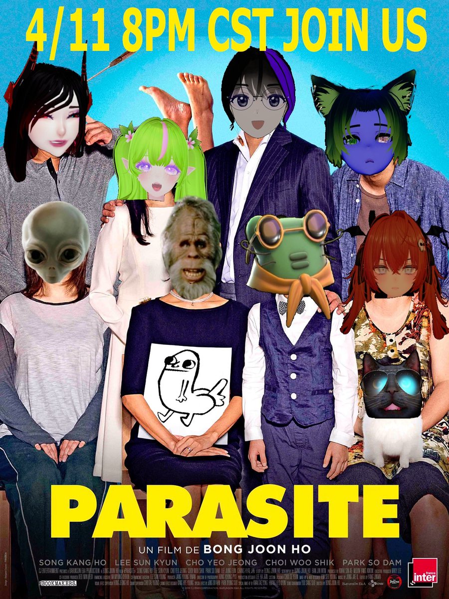 🪱 Parasite 🪱 4/11/24 @ 8pm CDT 🪱 Join anyone on the poster 🪱 Be there or be 🟨 🪱 Movie Night #86