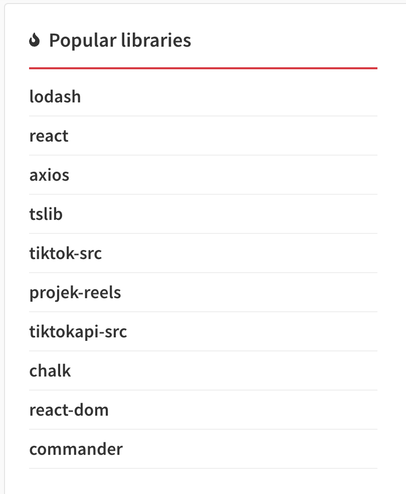 voiceofadam's tweet photo. @teaprotocol what's happening here.

@wahdalo's tiktok-src module magically appeared in @npmjs's "Popular Libraries" with 100k+ new deps in ~20 days: a MASSIVE cluster of fake @github accounts w/ only a single Next.js site, that all depend on each other, and tea-related packages. https://t.co/FFnQX4j1mU