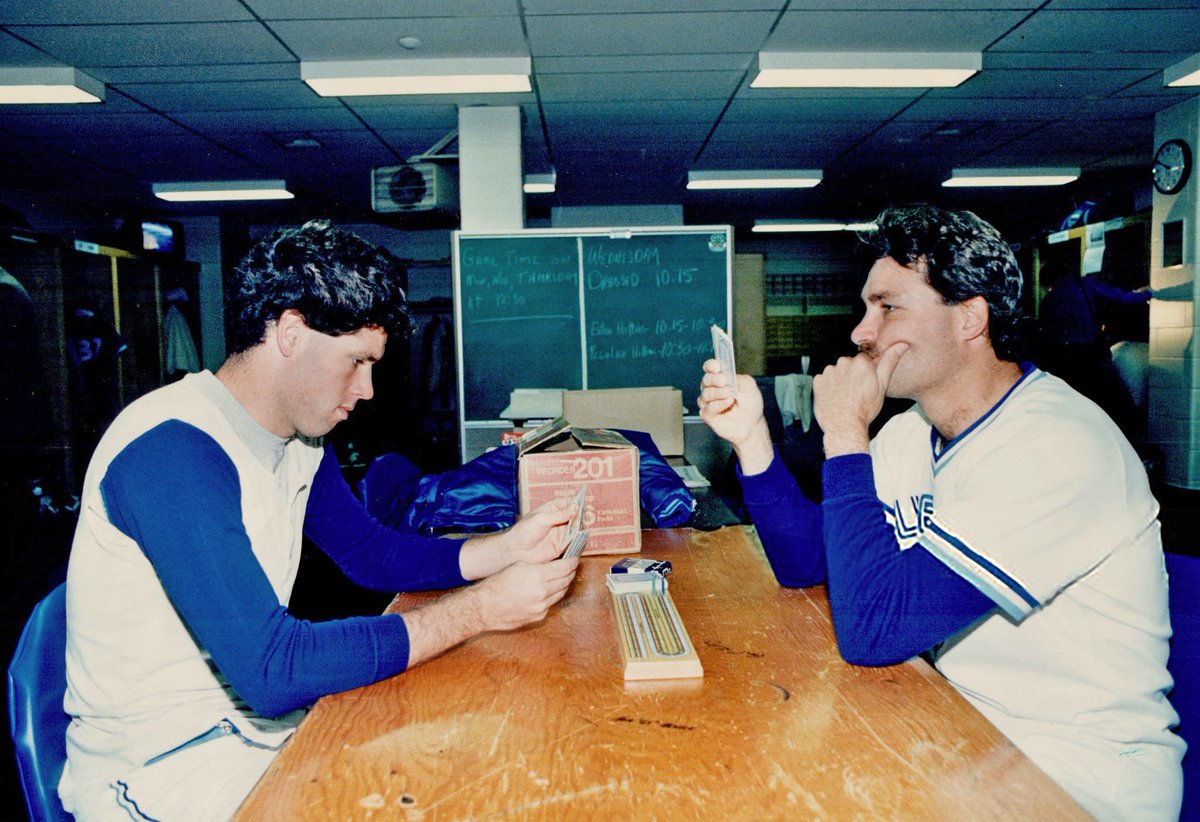 April 11, 1987 - ⚾️ Off-day cribbage time! It's the much-missed John Cerutti & Dave Stieb. Competitors compete all the time! 💪🏼 ⚾️