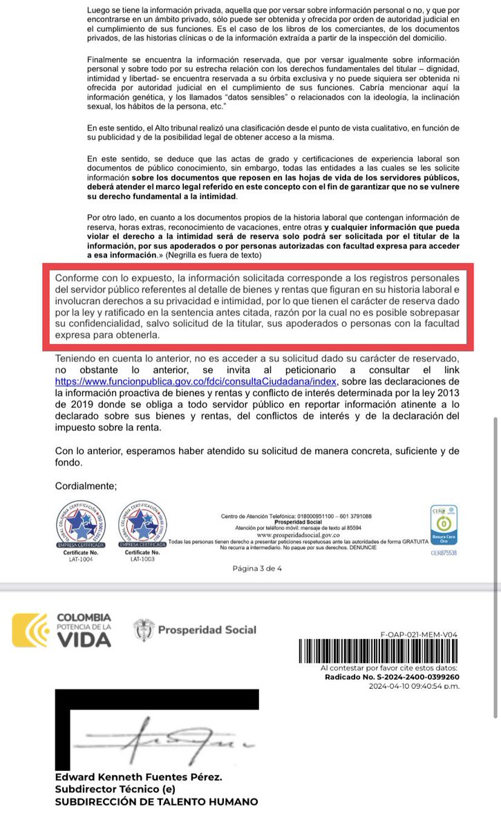 Le solicité a Prosperidad Social y al señor @GustavoBolivar la declaración de renta con la que se posesionó y me negaron dicha información. Dicen que es “reservada” ¿Qué ocultan?