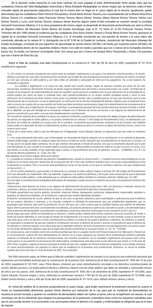 WilsonGomezGB's tweet photo. Sentencia N° 0981 del 27/07/2023 Sala Constitucional @TSJ_Venezuela Juicio prescripción adquisitiva interpuesto por quienes no tienen legitimación activa para sostenerlo al carecer de la posesión legítima y cualquier otro tipo de derecho sobre el inmueble https://t.co/z9DZBpg13V https://t.co/vhFgIzPR6E