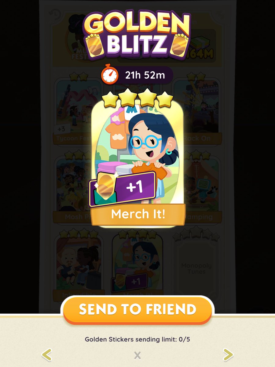 minasbeansprout's tweet photo. WTT golden blitz
have: merch it! &amp; we did it!
need: any 5 stars

#MonopolyGo #MonopolyGoTrade https://t.co/WzoyxNHPRD