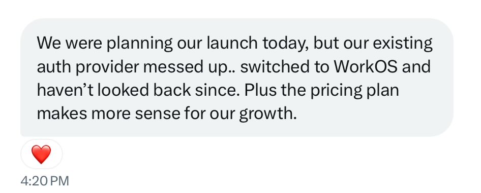 love getting messages like this from startups using @WorkOS <3