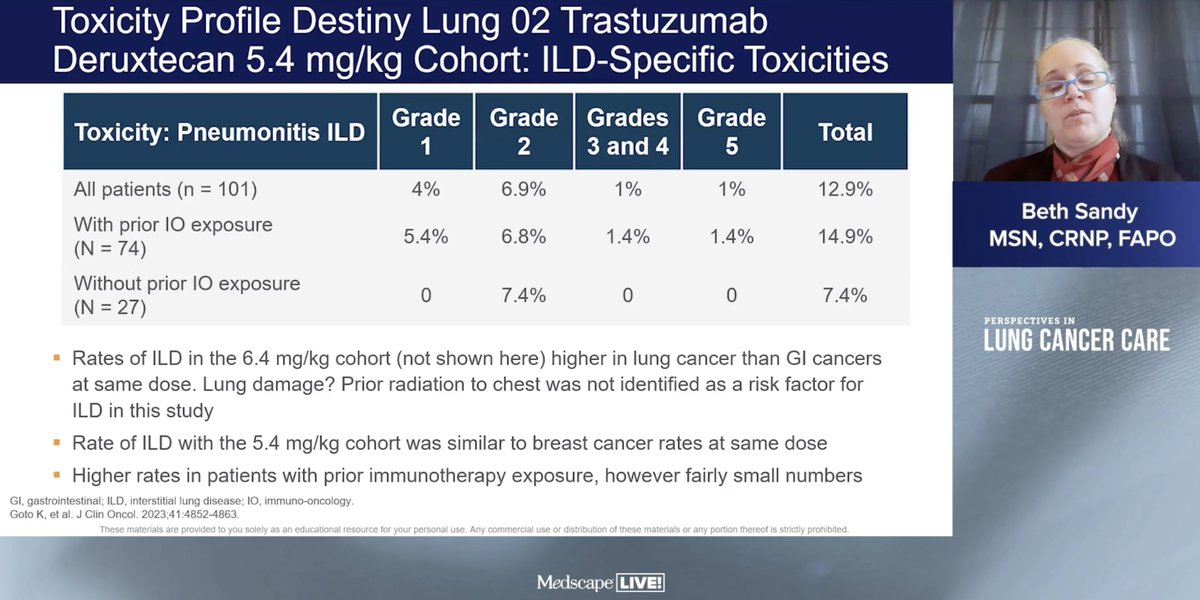 Very helpful review of ADC toxicities with @BethSandy at #PLCClive24 including pneumonitis, nausea, stomatitis. Maintain high suspicion for pneumonitis - though not common, it is important to recognize early.